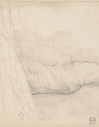 Femme nue allongée, de profil à droite, une jambe renversée