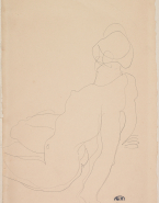 Femme nue assise de côté vers la gauche, en appui sur les mains