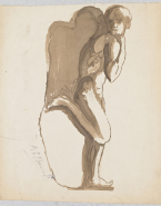 Jeune homme nu, de profil, la jambe droite repliée contre un rocher