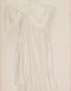 Femme drapée, debout, de face, une main à l'épaule