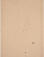 Visage tourné vers la droite et bras dressé ; Femme nue assise, de profil vers la droite (au verso)