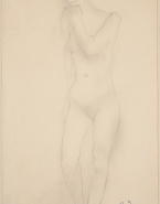 Femme nue debout, la main gauche à l'épaule droite