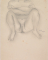 Femme nue accroupie de face, jambes écartées et bras croisés