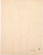 Femme nue de face aux mains jointes