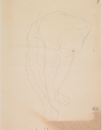 Femme nue de face, penchée, une main au pied droit