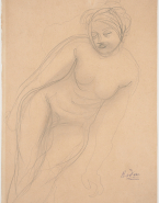 Femme nue assise, appuyée sur la main gauche