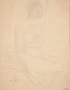 Femme nue assise, de profil vers la droite