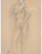 Femme nue debout, de face : Femme nue allongée, les bras au-dessus du visage (au verso)