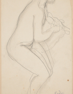 Femme nue assise de profil vers la droite