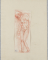 Femme nue, debout, de face, penchée vers un vase, une main dans le dos