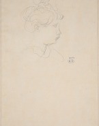 Portrait de petite fille de profil, un nœud dans les cheveux, d'après Jeanne Simpson ? (1897-1981) fille de Kate Simpson