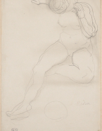 Femme nue assise, un des pieds sous l'autre cuisse