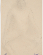Femme nue assise, de face, les mains sur les jambes écartées