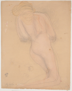 Femme nue agenouillée, de profil et presque de dos ; Visage et bras de profil (au verso)