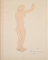 Femme nue debout, de profil, au bras droit levé