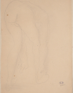 Femme nue de dos, inclinée jusqu'au sol