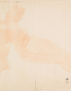 Femme nue à demi-allongée se redressant des deux bras