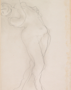 Femme nue debout aux jambes croisées et au buste renversé vers l'arrière