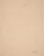 Femme nue assise de profil, une main près du visage