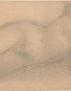 Femme nue allongée sur le côté gauche, une main sur la poitrine