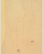 Deux femmes nues de profil, l'une, les mains aux cheveux, l'autre, un bras au dos