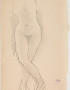 Femme nue de face, aux jambes croisées et aux orteils joints
