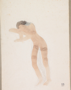 Femme à demi-nue, le visage posé au creux d'un bras