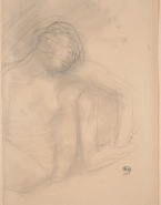 Femme nue assise de face, les jambes écartées et repliées