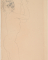 Femme nue de profil à droite, bras relevés et mains jointes