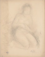 Femme nue assise sur les talons vers la droite