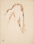 Femme nue en buste, aux longs cheveux épars