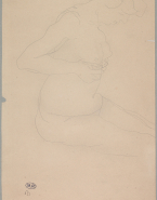 Femme nue assise, de profil à droite, les mains sous les seins