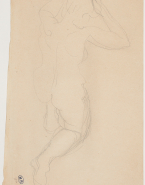 Femme nue de dos, un genou en terre et les mains au chignon ; Esquisse d'un dos et de fesses (au verso)