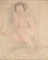 Femme nue assise vers la gauche, les jambes ramenées sous elle