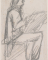Homme assis de profil, un carton posé sur les genoux