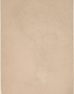 Femme nue, de face, penchée en avant, mains aux dos, une jambe soulevée