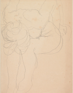 Femme nue assise vers la gauche, penchée en avant, bras en arrière