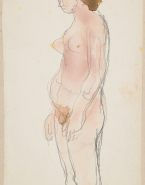 Femme nue debout, de trois quarts vers la gauche ; Ebauche d'un bras (au verso)