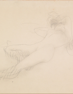 Femme nue allongée, une jambe et les bras repliés