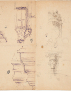 Profils de moulures et frontons de lucarnes à Azay-le-Rideau ? (Indre-et-Loire) ; Détails de lucarnes, colonnes et ornements de fronton (au verso)