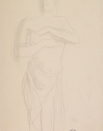 Femme à demi nue, debout, de face, bras devant la poitrine