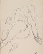Femme nue à demi allongée sur le flanc droit, vue par la croupe