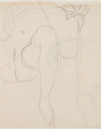 Femme nue étendue de face, jambes repliées et écartées