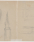 Perspective d'église ; Flèches, tour et bâtiment d'église, visage de Louis Malteste, de face ? (au verso)