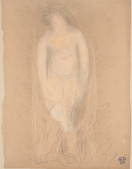 Femme nue debout, vêtue d'un voile