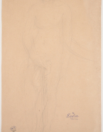 Femme nue debout, de face, une draperie devant le sexe