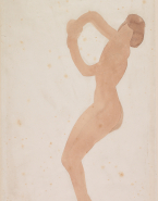 Femme nue de profil, aux mains jointes devant elle