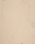 Femme nue, à demi-assise de profil, appuyée sur un bras